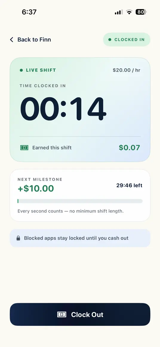 Finn live focus shift showing earnings after just fourteen seconds